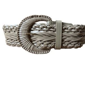 Talbots Wide Boho Braided Leather Waist Belt Woven Tan Neutral Size M